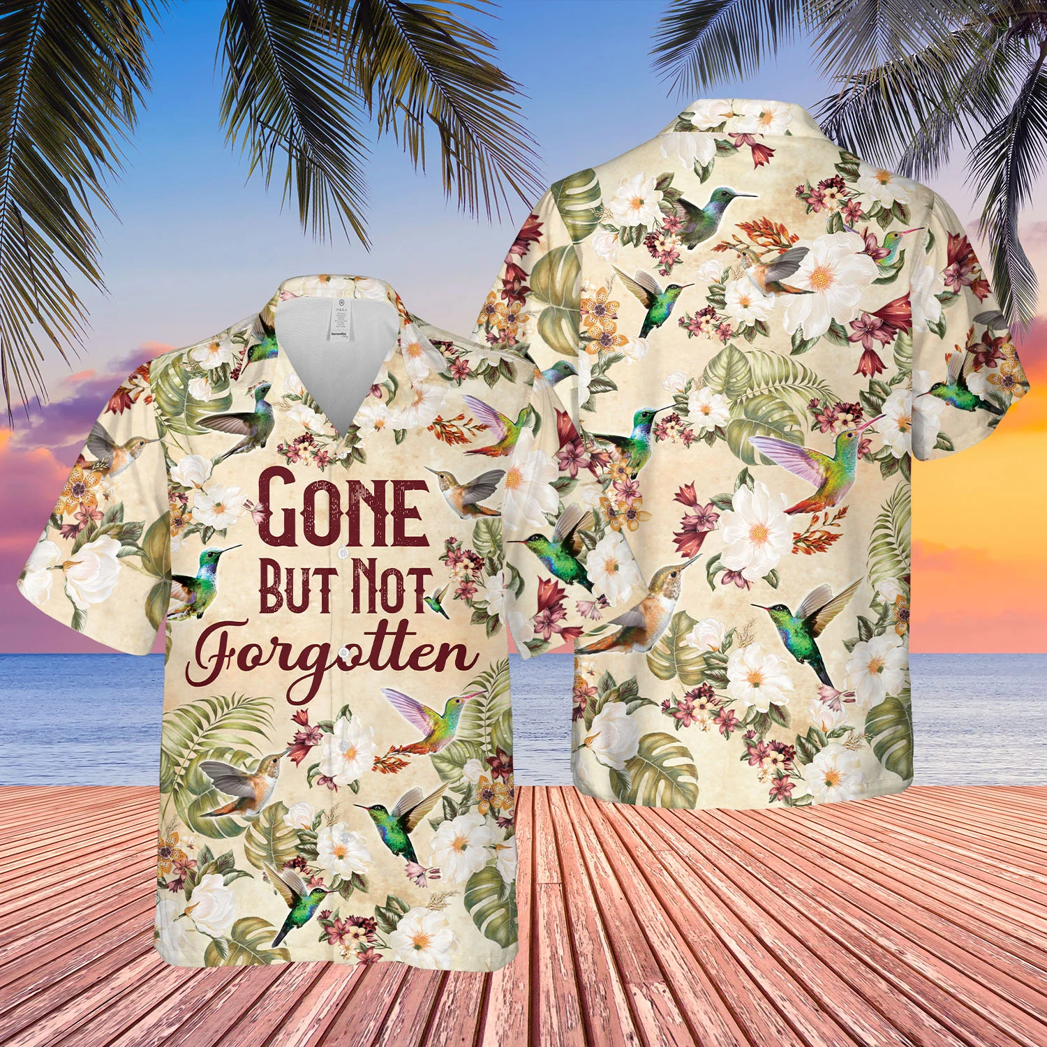 Gone But Not Forgotten Hummingbird Floral Memorial Trendy Hawaiian Shirt Sympathy Gifts