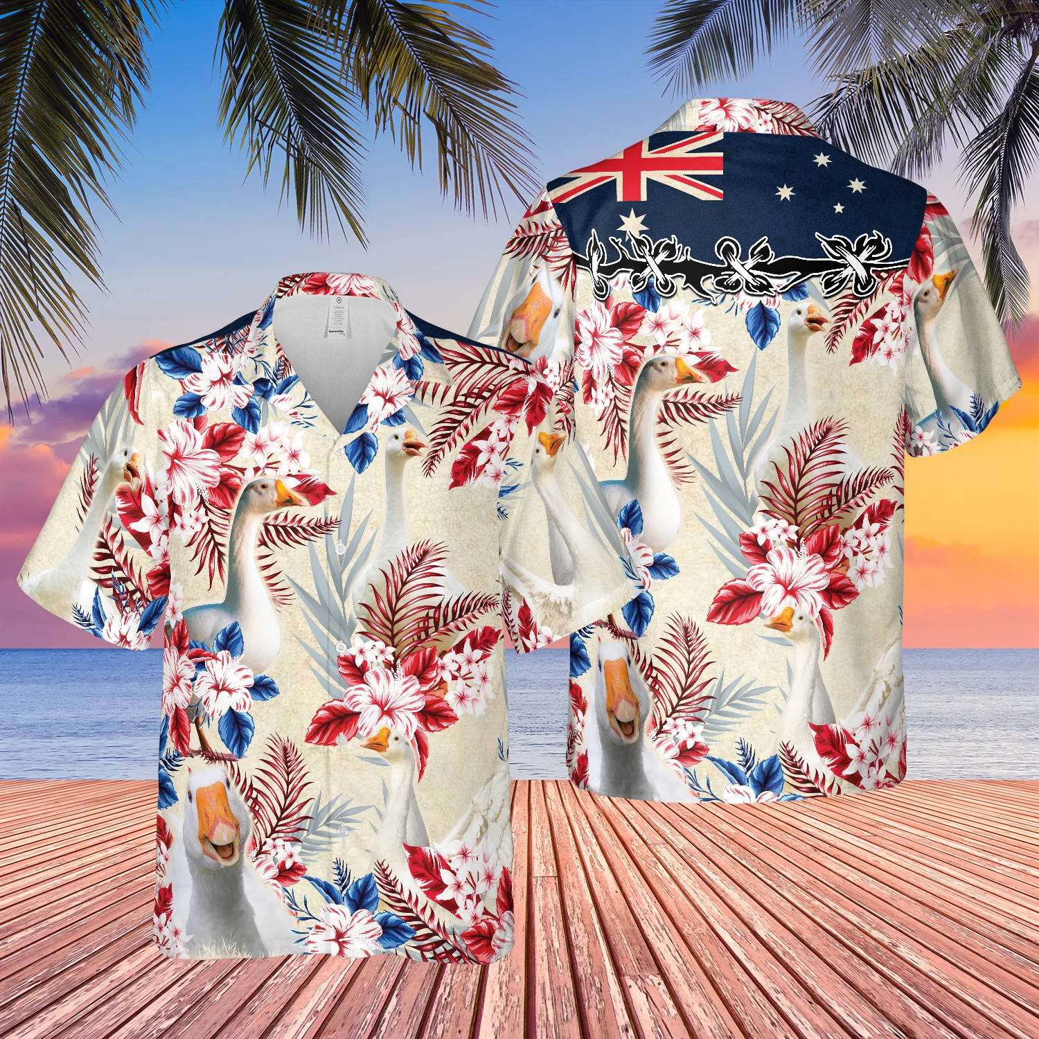 Goose Australian Flag Hawaiian Flowers All Over Printed 3D Hawaiian Shirt
