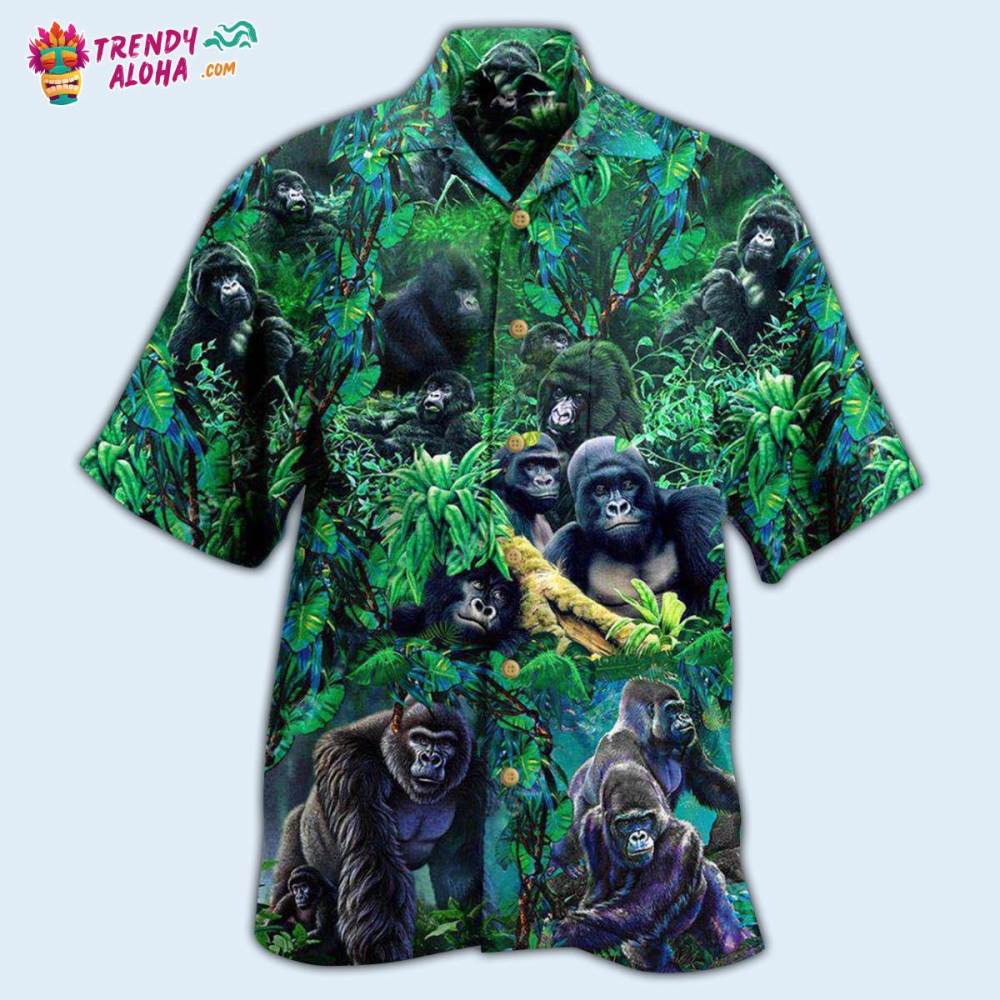 Gorilla Animals Family Of Gorillas In The Jungle Together Hawaiian Shirt – Trendy Aloha