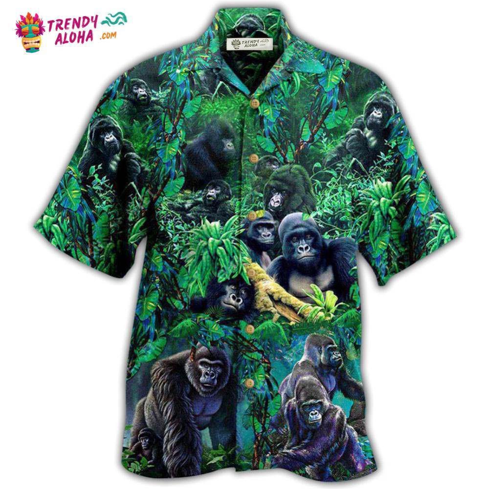 Gorilla Animals Family Of Gorillas In The Jungle Together Hawaiian Shirt – Trendy Aloha