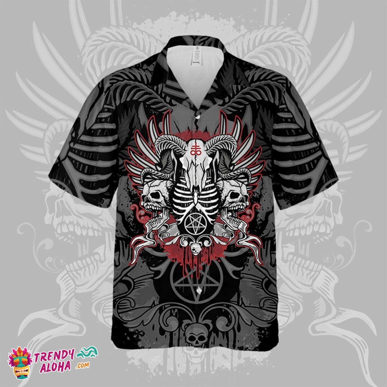 Gothic Goat Skull Couple’s 3D Print Short Sleeve Hawaiian Shirt