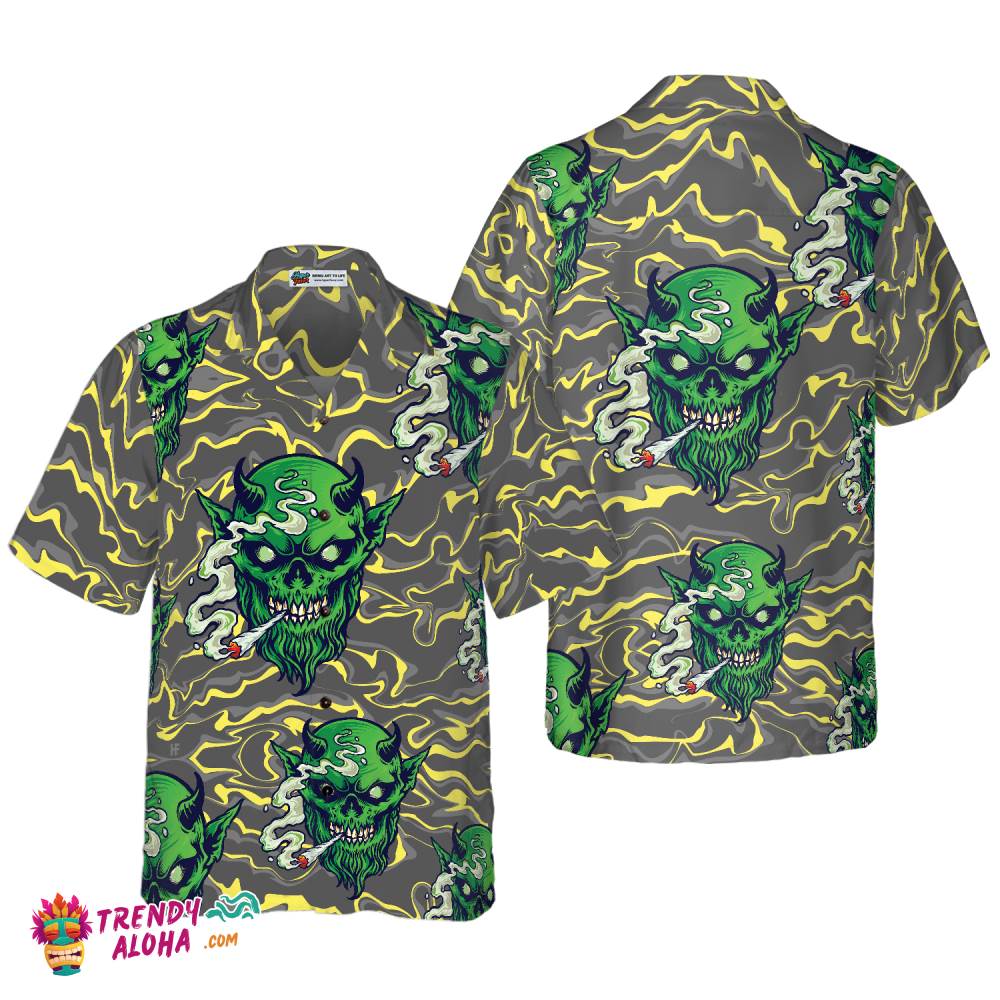 Gothic Satan Smokes Green Thing Hawaiian Shirt, Goth Hawaiian Shirt For Men And Women