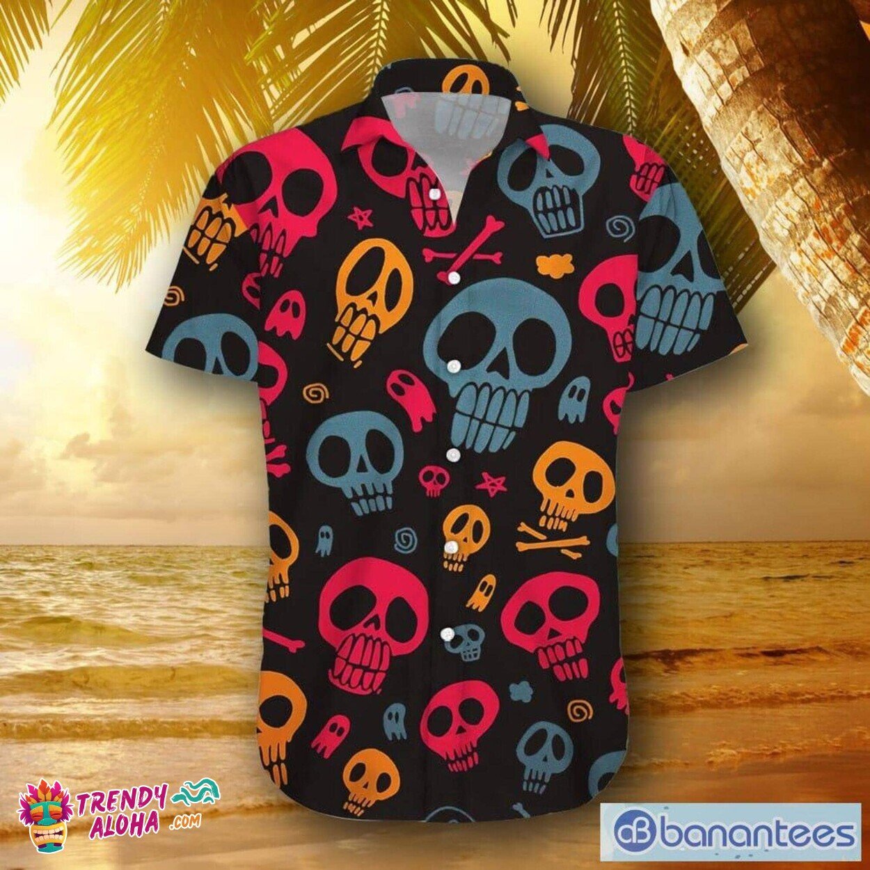 Gothic Skull Coffee Themed Halloween Aloha Hawaiian Shirt for Fans