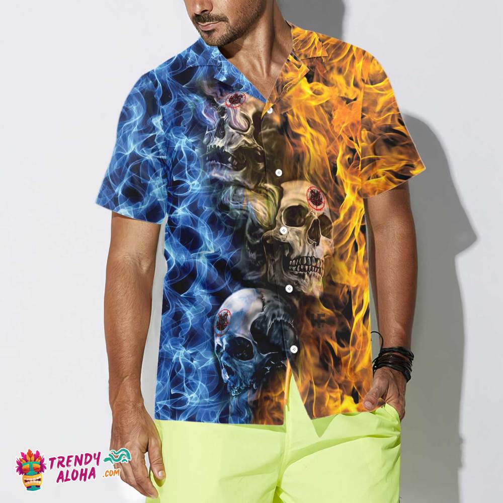 Gothic Skull Fire And Water Hawaiian Shirt, Unique Skull Goth Shirt For Men And Women Gothic Skull Fire And Water Hawaiian Shirt, Unique Skull Goth Shirt For Men And Women