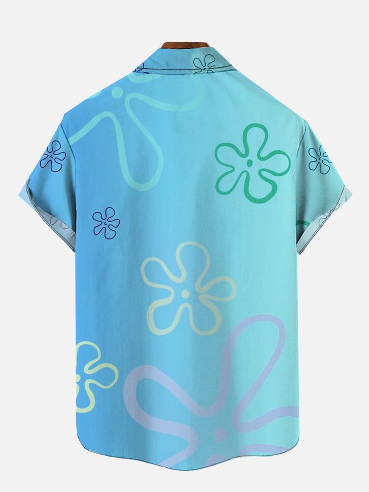 Gradient Blue Starfish Space Art Printing Hawaii Short Sleeve Aloha Hawaiian Shirt