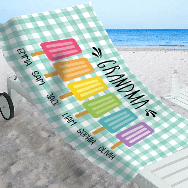 Grandma Flag Theme Personalized Beach Towels Featuring Grandkids