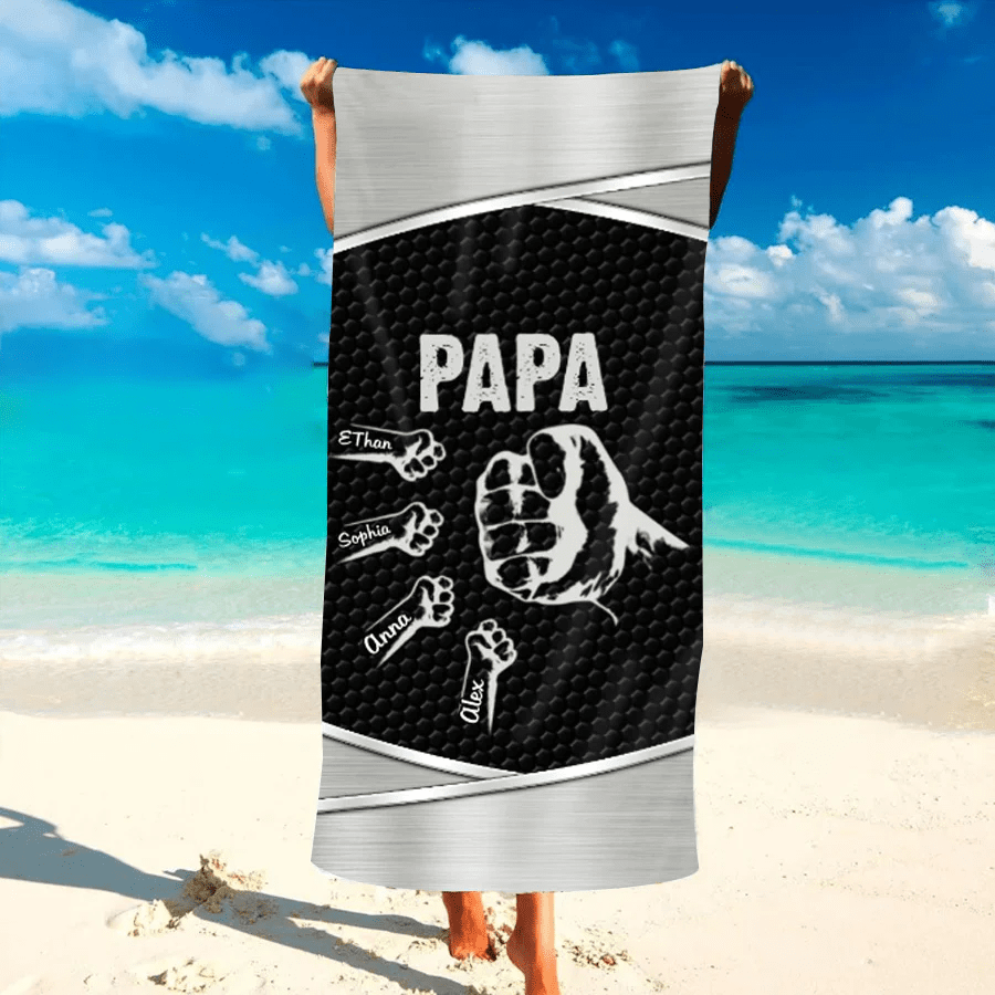 Grandpa Grandkids Hand in Hand Personalized Beach Towels Summer Gift