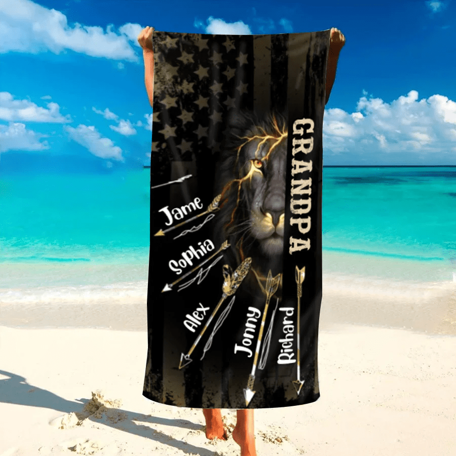 Grandpa Grandkids Hand in Hand Personalized Beach Towels Summer Gift