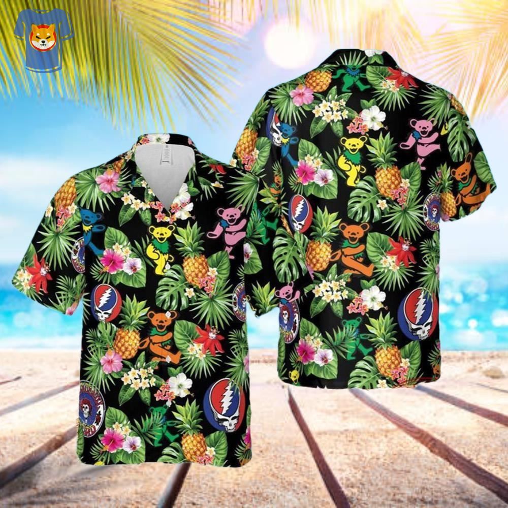 Grateful Dead Aloha Dancing Bear Pattern Grateful Dead Hawaiian T-Shirt