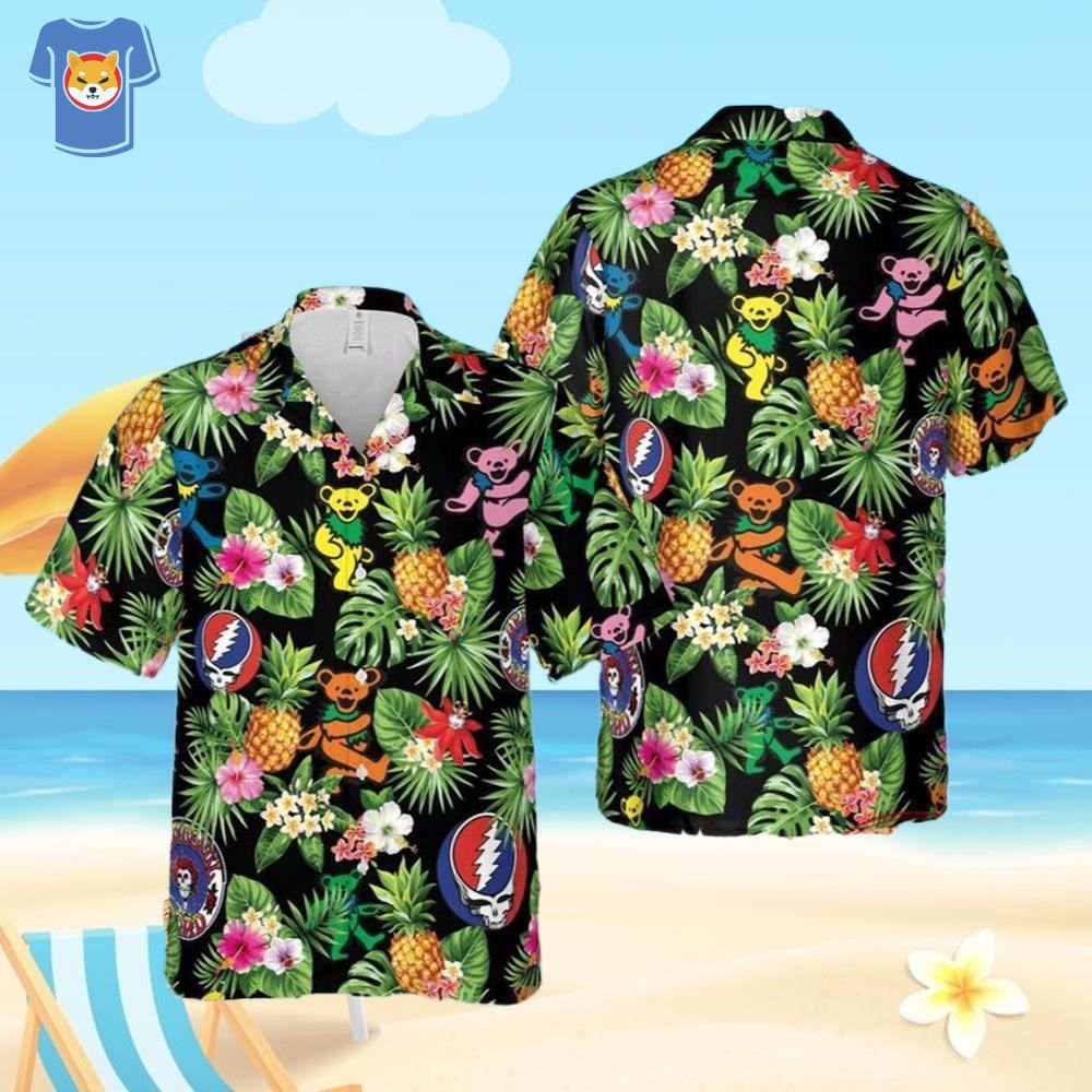 Grateful Dead Aloha Dancing Bear Pattern Grateful Dead Hawaiian T-Shirt