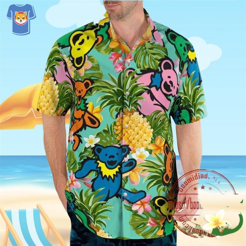Grateful Dead Dancing Bear Aloha Pineapple Tropical Hawaiian Shirt
