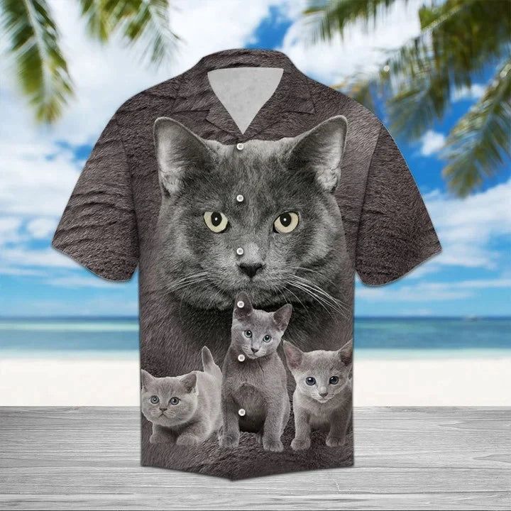 Gray Russian Cat Staring At You Hawaiian Shirt Gray Russian Cat Staring At You Hawaiian Shirt