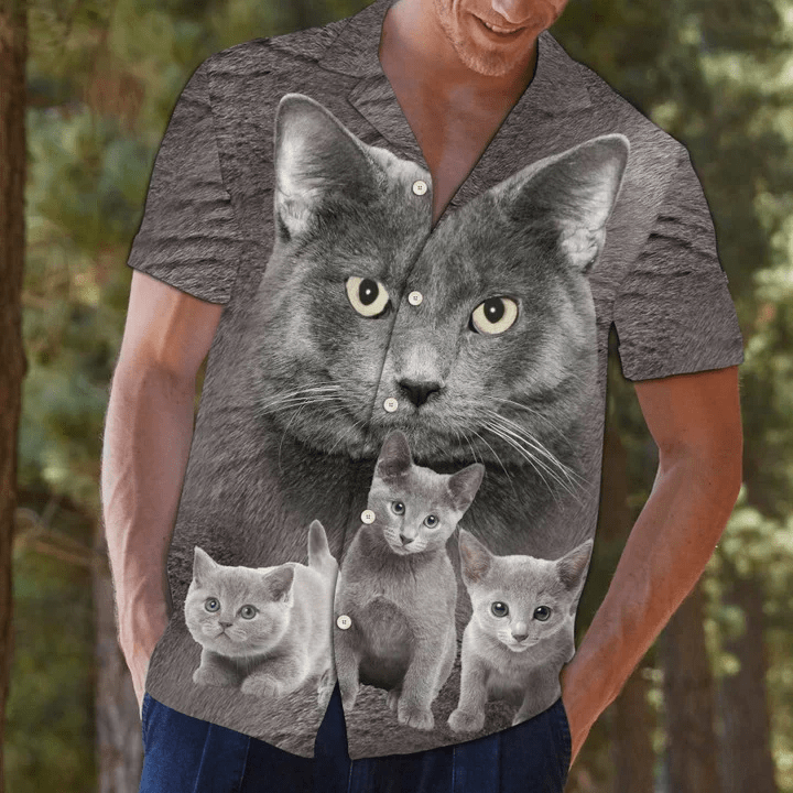 Gray Russian Cat Staring At You Trendy Hawaiian Shirt