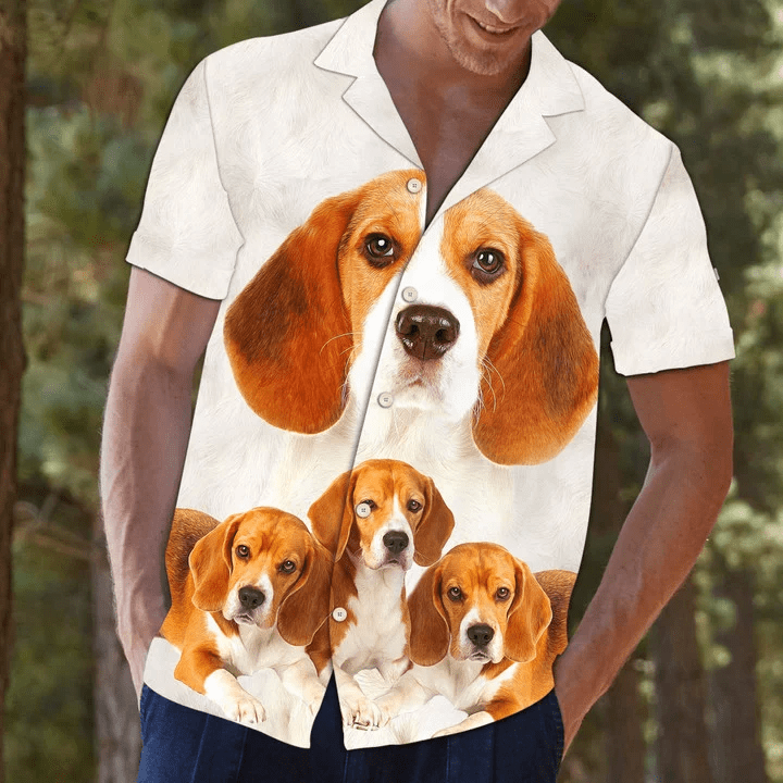 Great Beagle Dog Family Portrait Themed Trendy Hawaiian Shirt