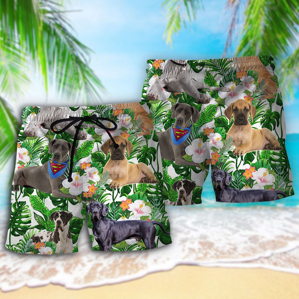 Great Dane Best Dog Dad Trendy Aloha Hawaiian Beach Shorts
