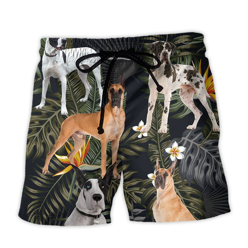 Great Dane Dog Tropical Leaf Trendy Aloha Hawaiian Beach Shorts Great Dane Dog Tropical Leaf Trendy Aloha Hawaiian Beach Shorts