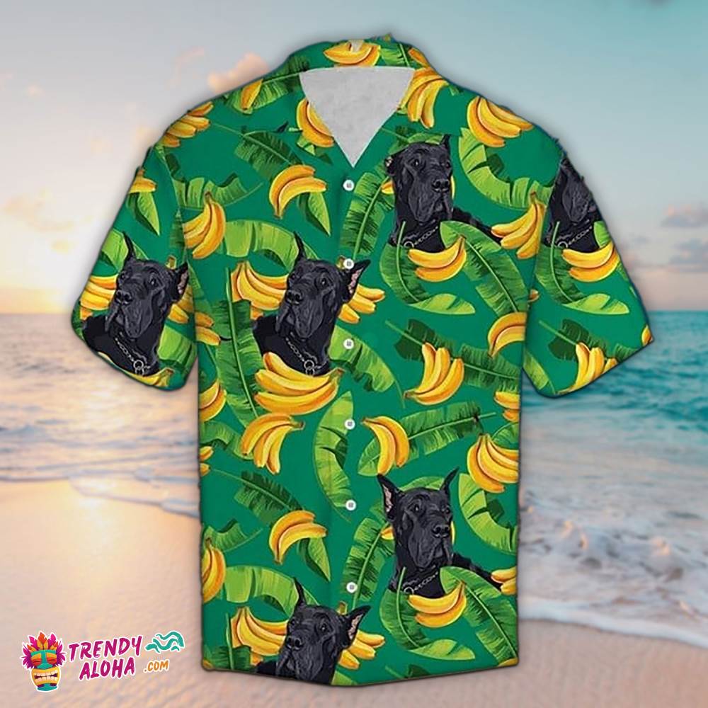 Great Dane Hawaiian Shirt Great Dane & Banana Hawaiian Aloha Beach Shirt