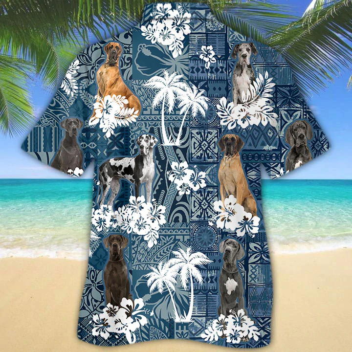 Great Dane Trendy Hawaiian Shirt, Great Dane Aloha Shirt, Flower Dog Short Sleeve Hawaiian Aloha Shirt For Men, Women