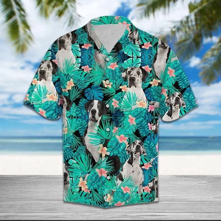 Great Dane Tropical Forest Hawaiian Shirt, Great Dane Summer Hawaii Shirt For Men Great Dane Tropical Forest Hawaiian Shirt, Great Dane Summer Hawaii Shirt For Men