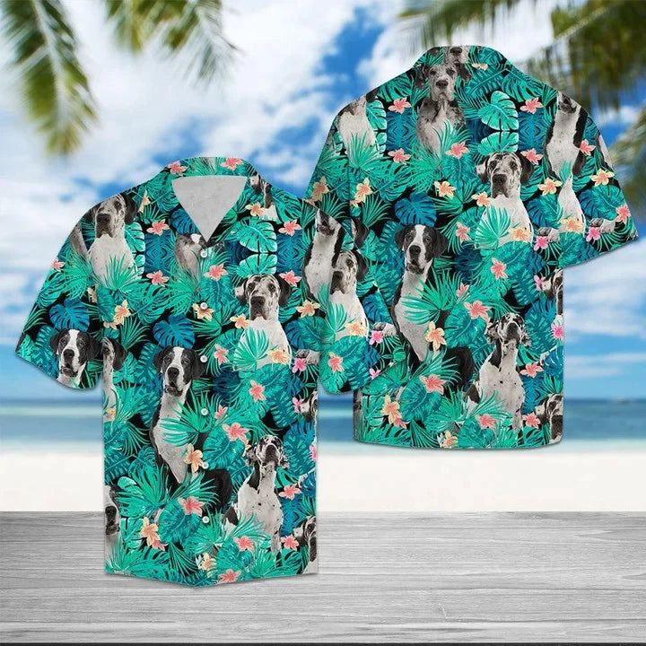 Great Dane Tropical Forest Hawaiian Shirt, Great Dane Summer Hawaii Shirt For Men