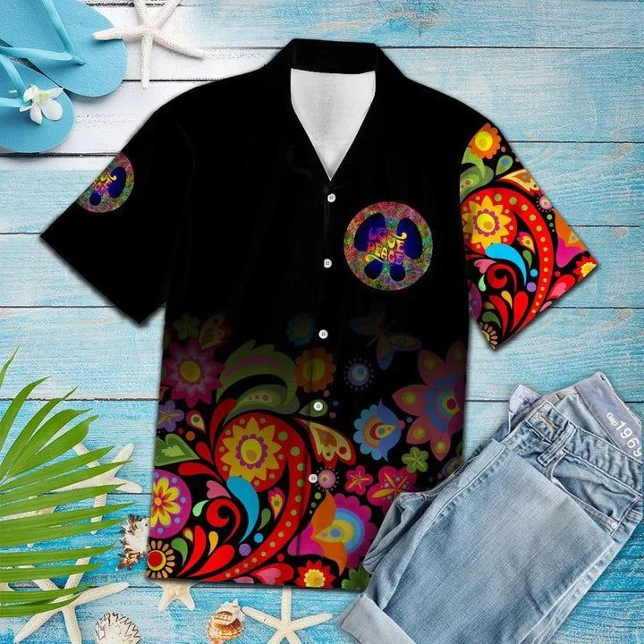 Great Paisley Pattern With Peace Sign Hawaiian Shirt