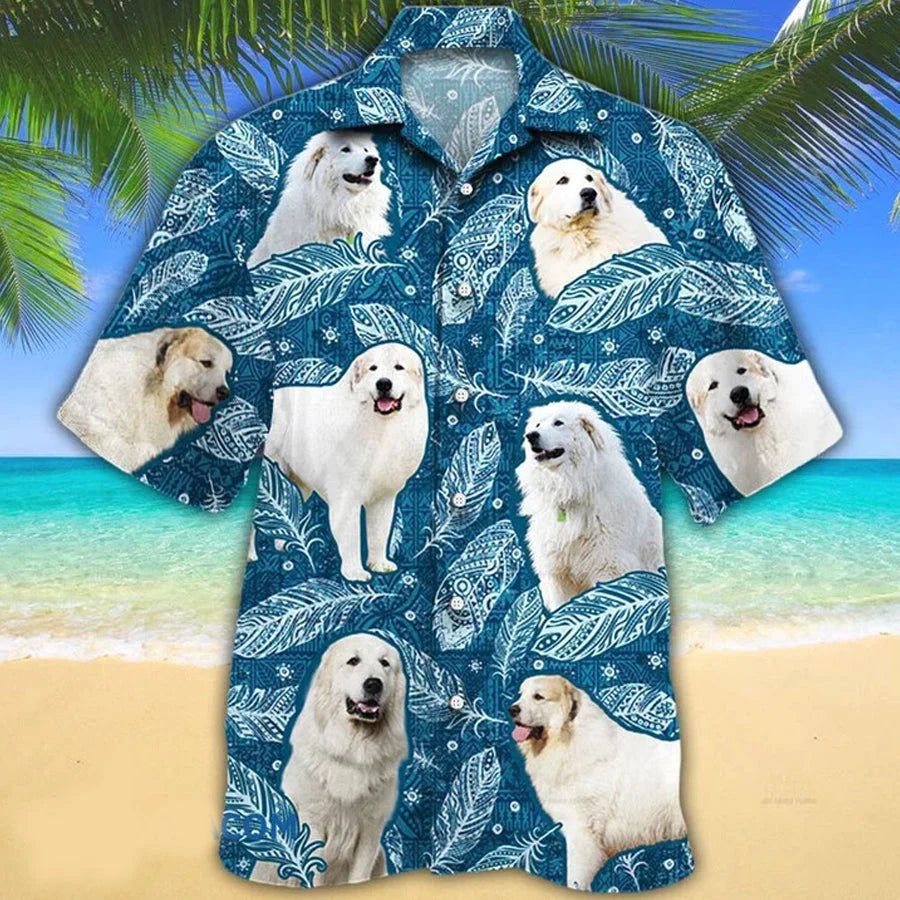 Great Pyrenees Dog Lovers Blue Feather Hawaii Hawaiian Shirt Great Pyrenees Dog Lovers Blue Feather Hawaii Hawaiian Shirt