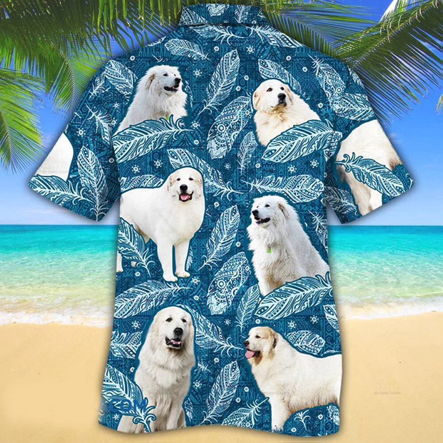 Great Pyrenees Dog Lovers Blue Feather Hawaii Trendy Hawaiian Shirt