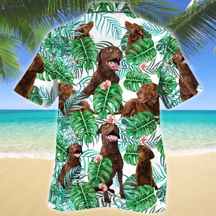 Green And White Theme Chesapeake Bay Retriever Dog Tropical Plant Trendy Hawaiian Shirt