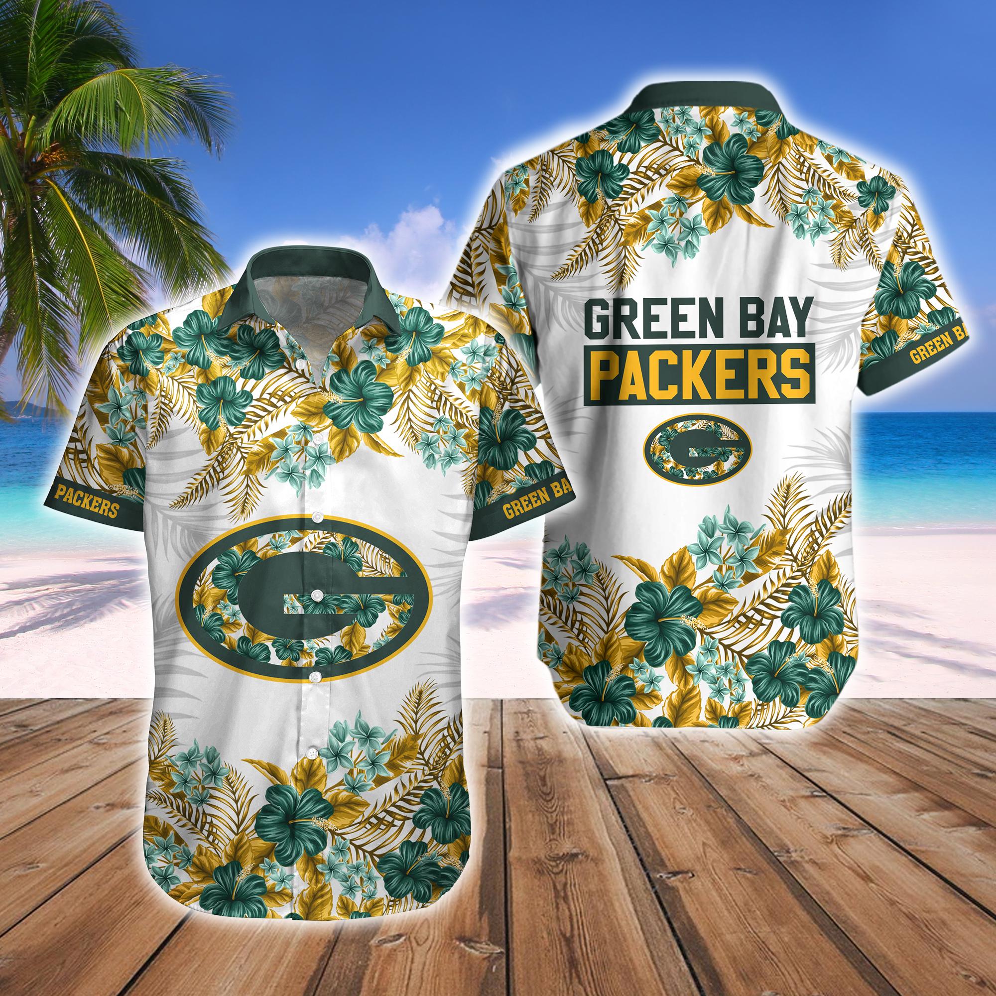 Green Bay Packers Tropical Hawaiian Fan Shirt Shorts Cheesehead Set Green Bay Packers Tropical Hawaiian Fan Shirt Shorts Cheesehead Set