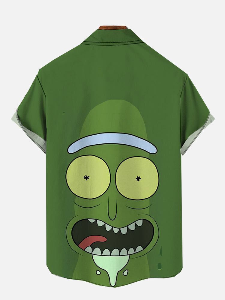 Green Cartoon Characters Cucumber Printing Costume Short Sleeve Aloha Hawaiian Shirt