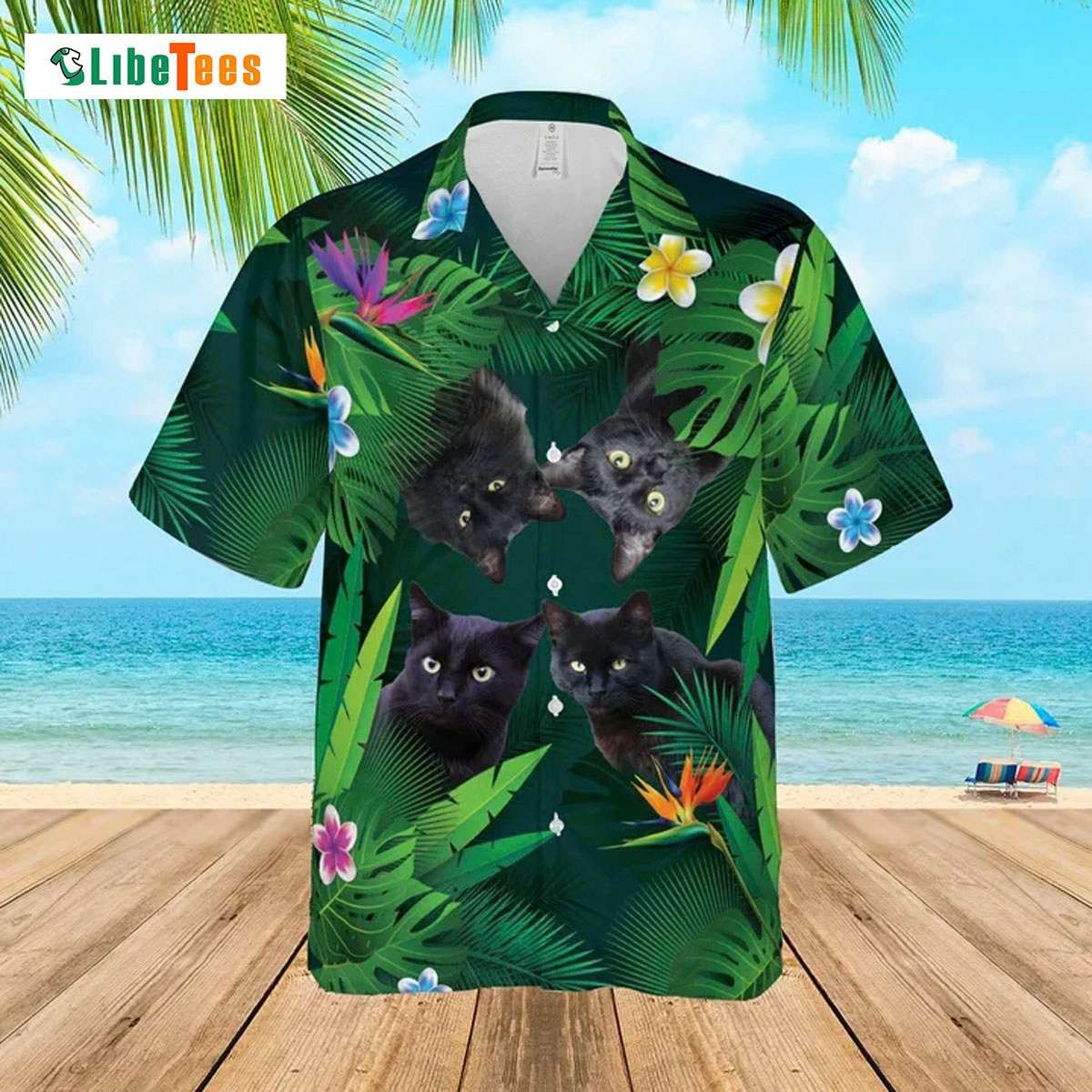 Green Floral Tropical Black Cat, Cat Trendy Hawaiian Shirt Perfect Gifts For Your Loved Ones