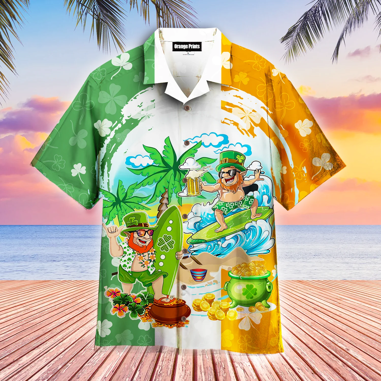 Green Irish Leprechaun Surfer St Patricks Day Trendy Hawaiian Shirt For