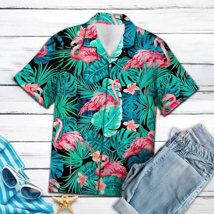 Green Leave Flamingo Ornamental Trendy Hawaiian Shirt Green Leave Flamingo Ornamental Trendy Hawaiian Shirt