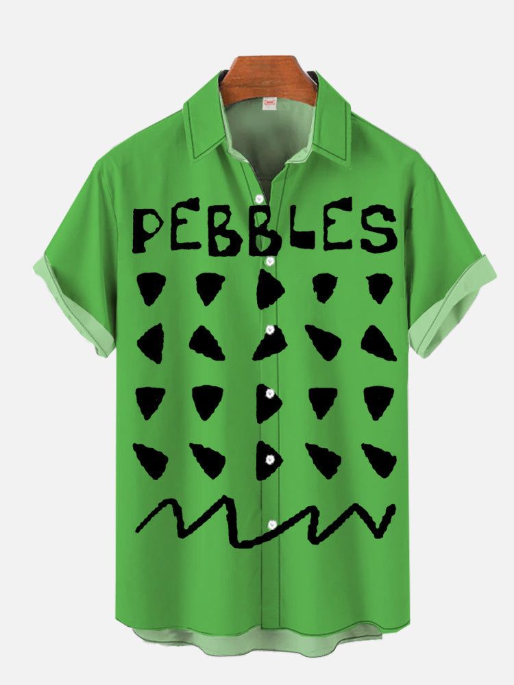 Green Neatly Triangular Black Pebbles Printing Short Sleeve Aloha Hawaiian Shirt