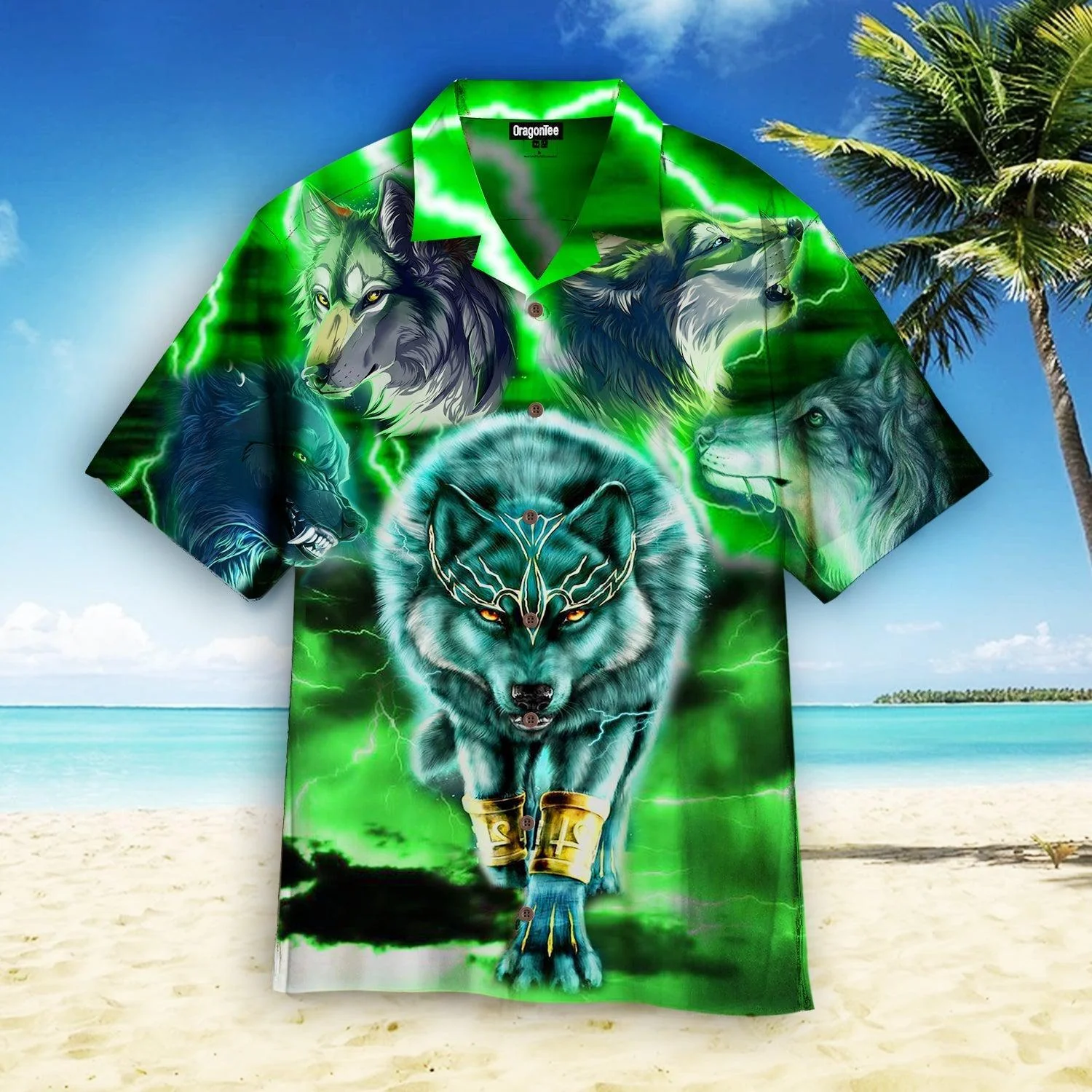 Green Neon Thunder Wolf Trendy Hawaiian Shirt Green Neon Thunder Wolf Trendy Hawaiian Shirt