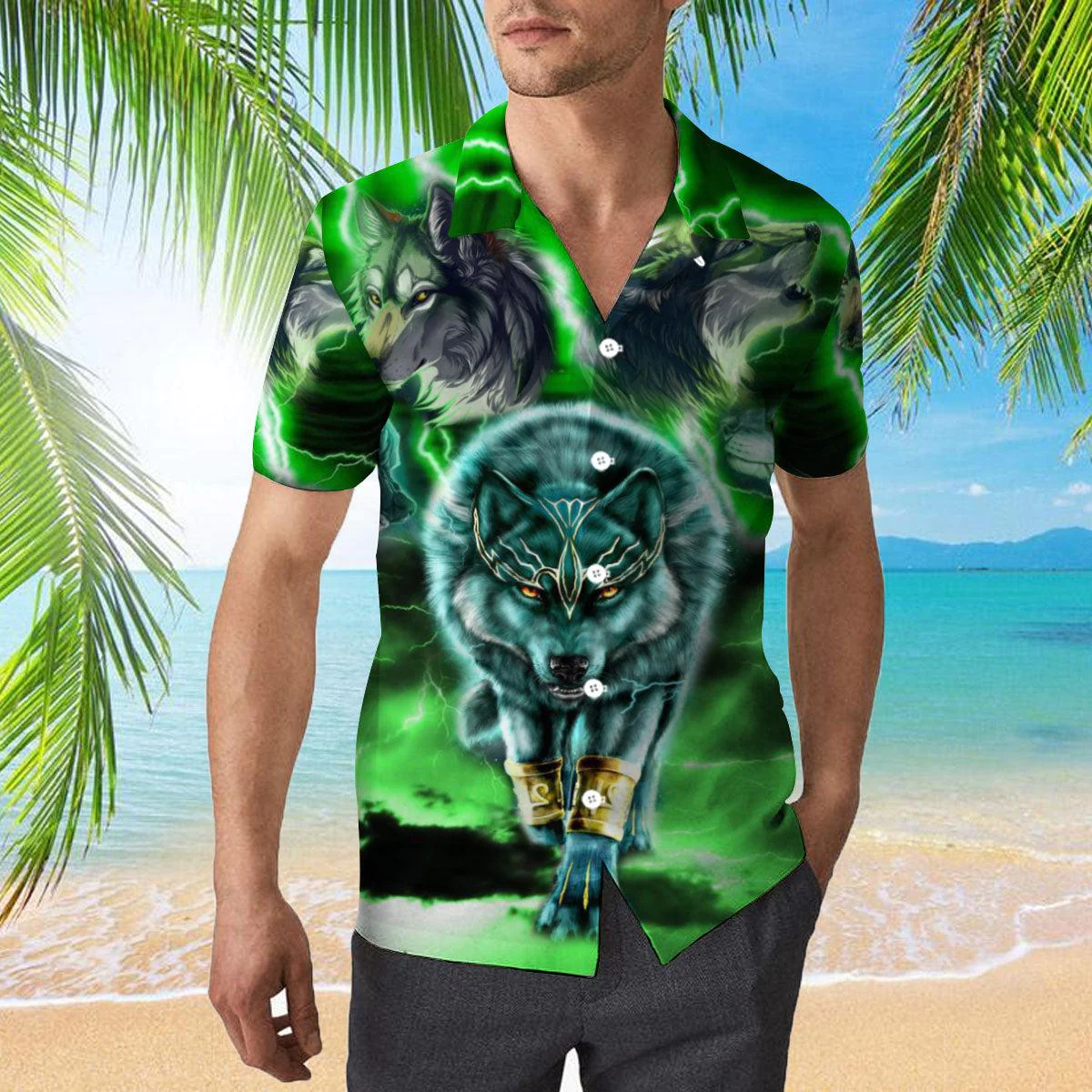 Green Neon Thunder Wolf Trendy Hawaiian Shirt