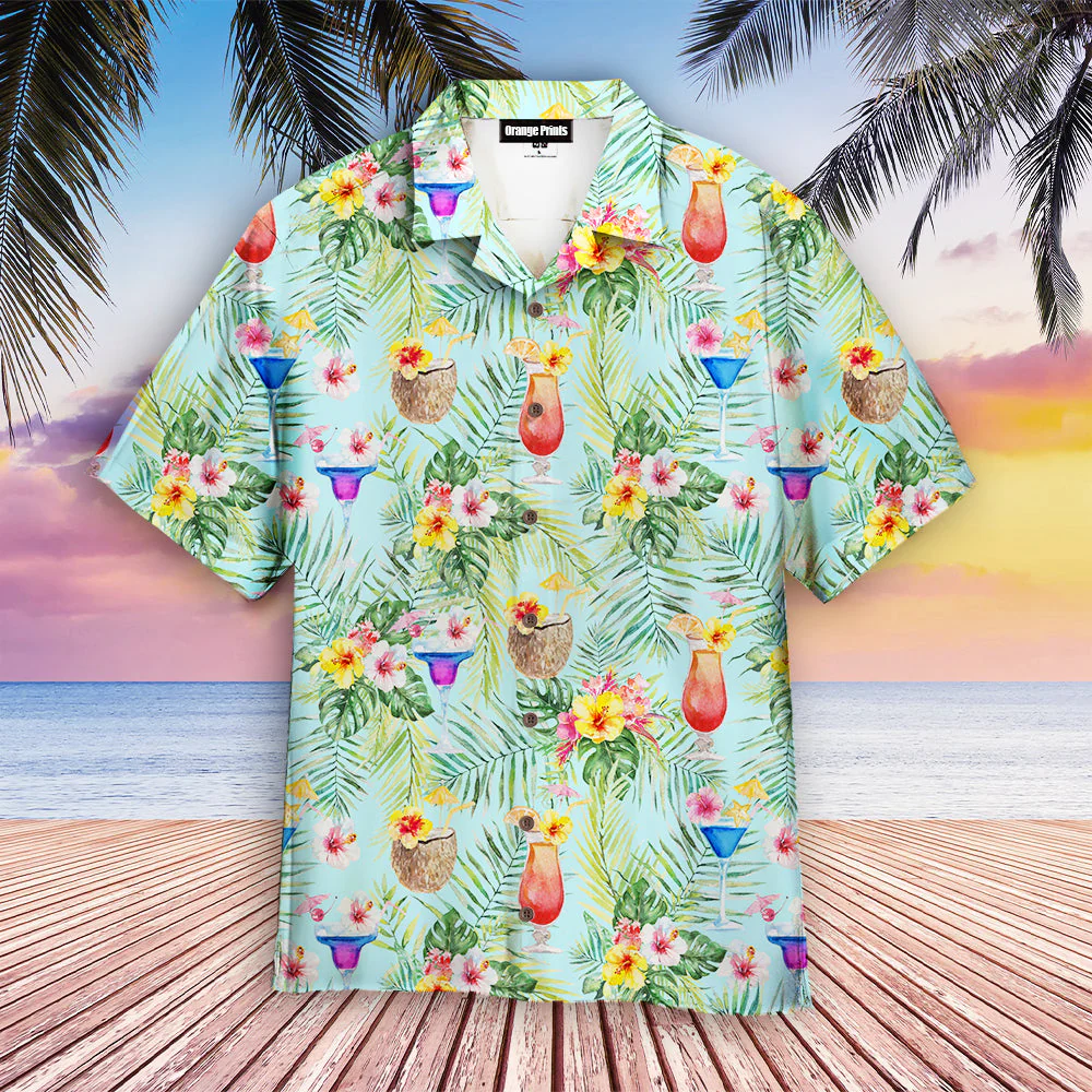 Green Palm Leaves Cocktails And Coconuts Hawaiian Shirt