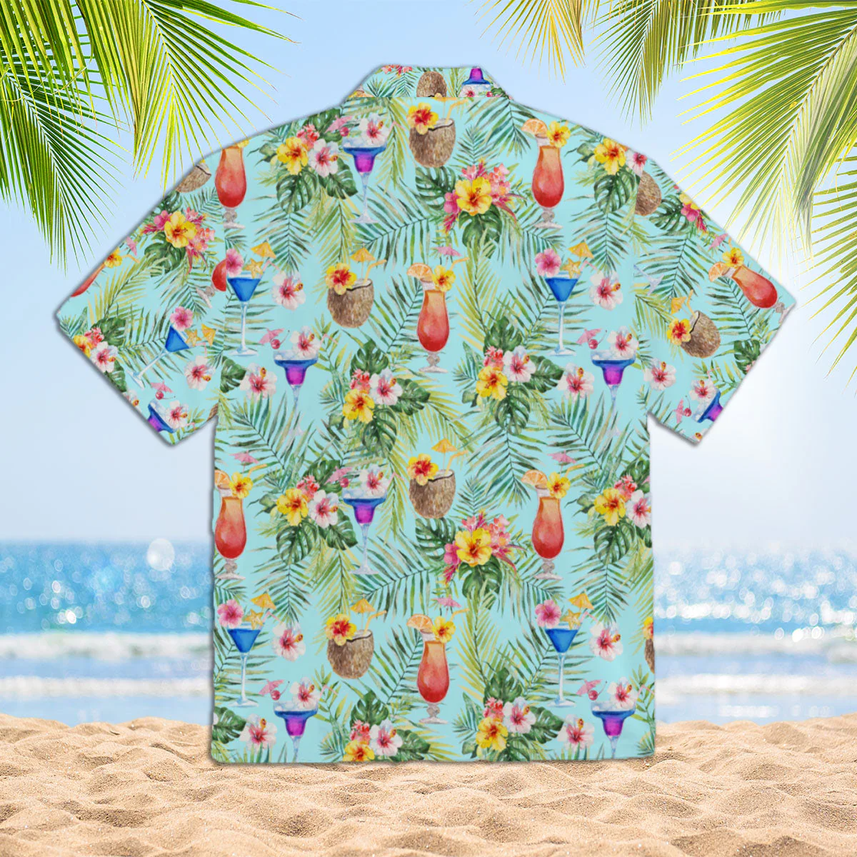 Green Palm Leaves Cocktails And Coconuts Trendy Hawaiian Shirt