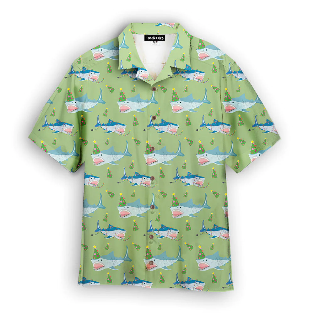 Green Shark Love Christmas In July Trendy Hawaiian Shirt For Aloha Shirt