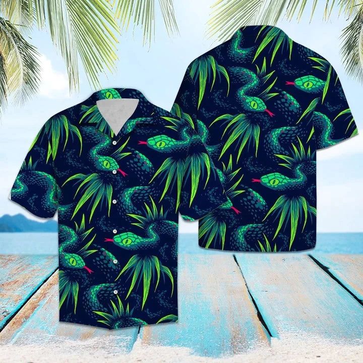 Green Snake Crawling On The Ground Hawaiian Shirt For Men And Women