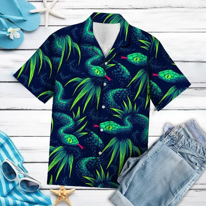 Green Snake Crawling On The Ground Trendy Hawaiian Shirt For Men And Women