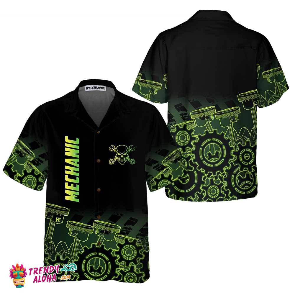 Green Steampunk Mechanic Hawaiian Shirt, Button Up Mechanic Shirt For Men, Cool Mechanic Gift Green Steampunk Mechanic Hawaiian Shirt, Button Up Mechanic Shirt For Men, Cool Mechanic Gift