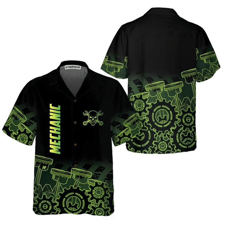Green Steampunk Mechanic Trendy Hawaiian Shirt Green Steampunk Mechanic Trendy Hawaiian Shirt