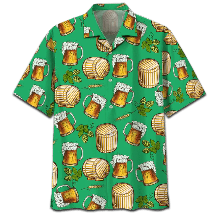 Green Theme Beer Wooden Barrel Hawaiian Shirt