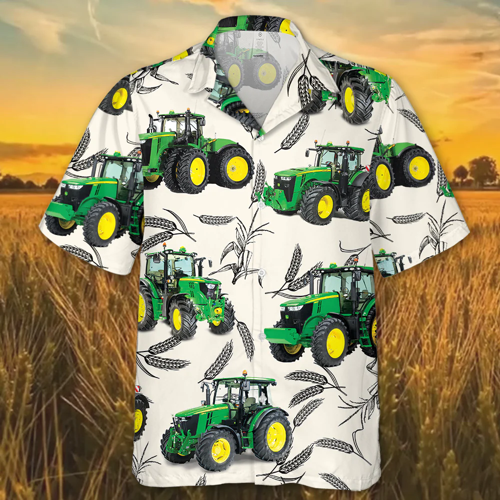 Green Tractor Design 3 3D Hawaiian Shirt Representing Power Style
