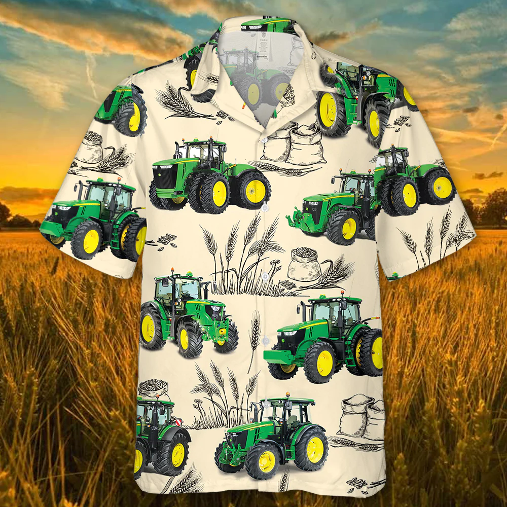 Green Tractor Showcased 3D Hawaiian Shirt All Over Printed Style
