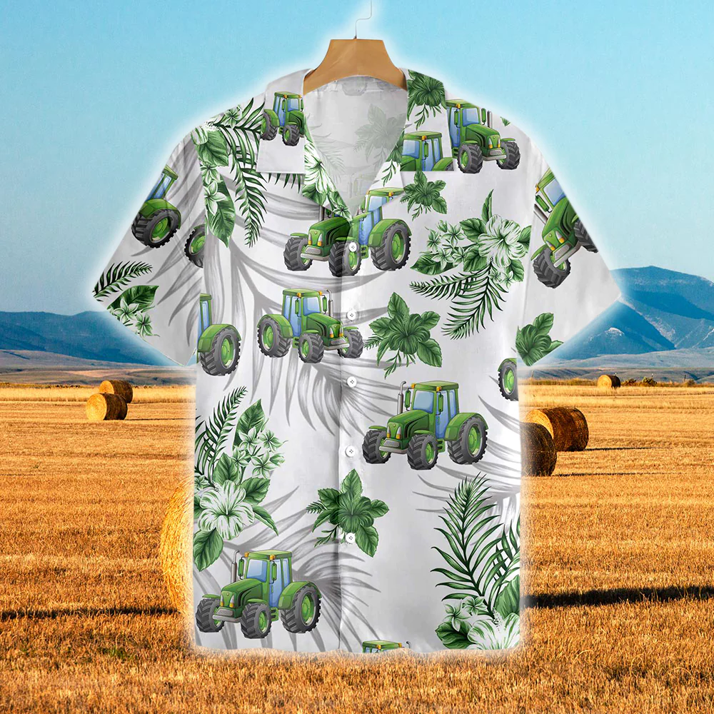 Green Tractors Hibiscus 3D Hawaiian Shirt Classic Meets Modern Elegance