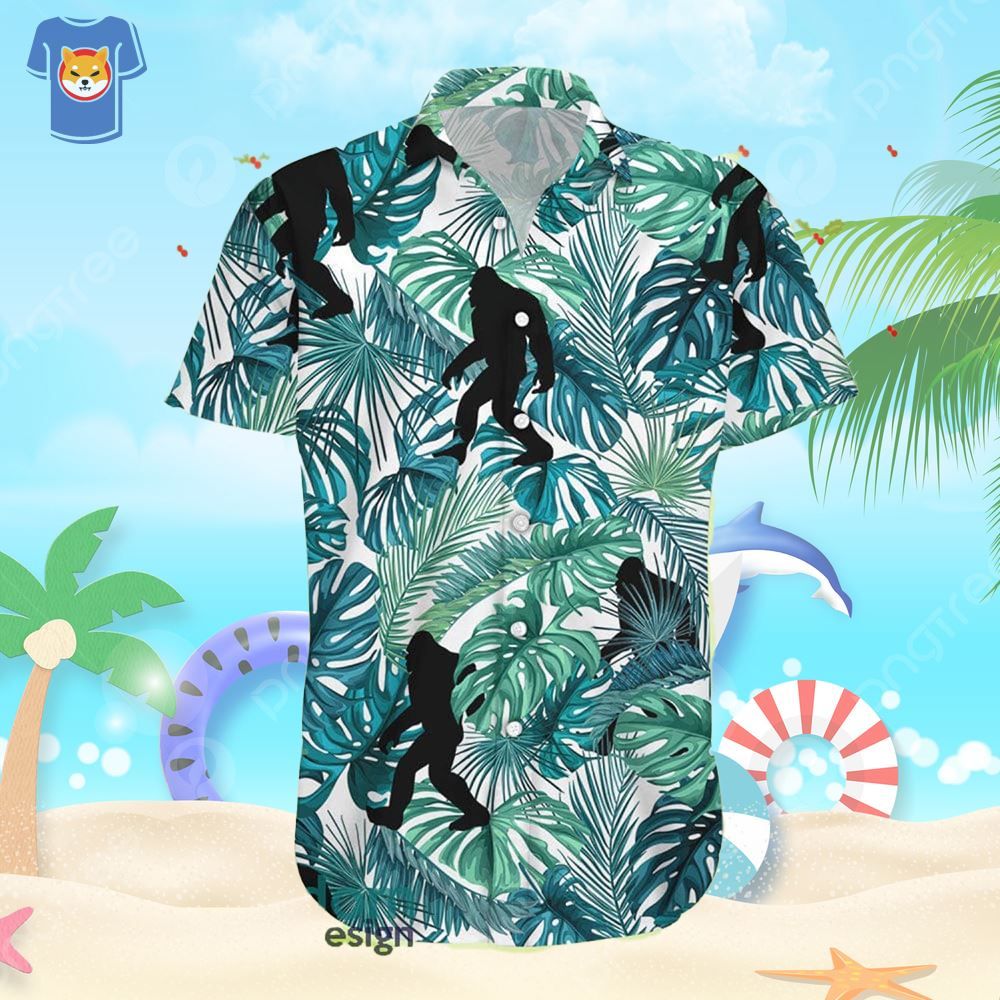 Green Tropical Aloha Sasquatch And Palm Trees Aloha Beach Gift Hawaiian Shirt For Men And Women