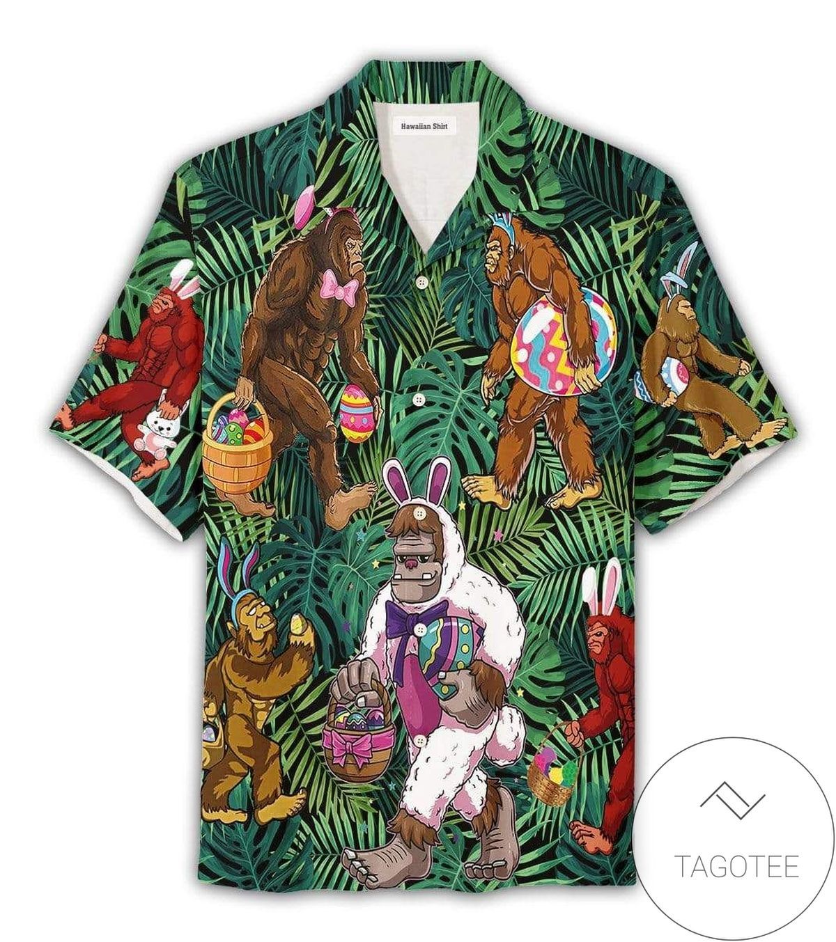 Green Tropical Bigfoot Happy Easter Day Unisex Hawaiian Shirts