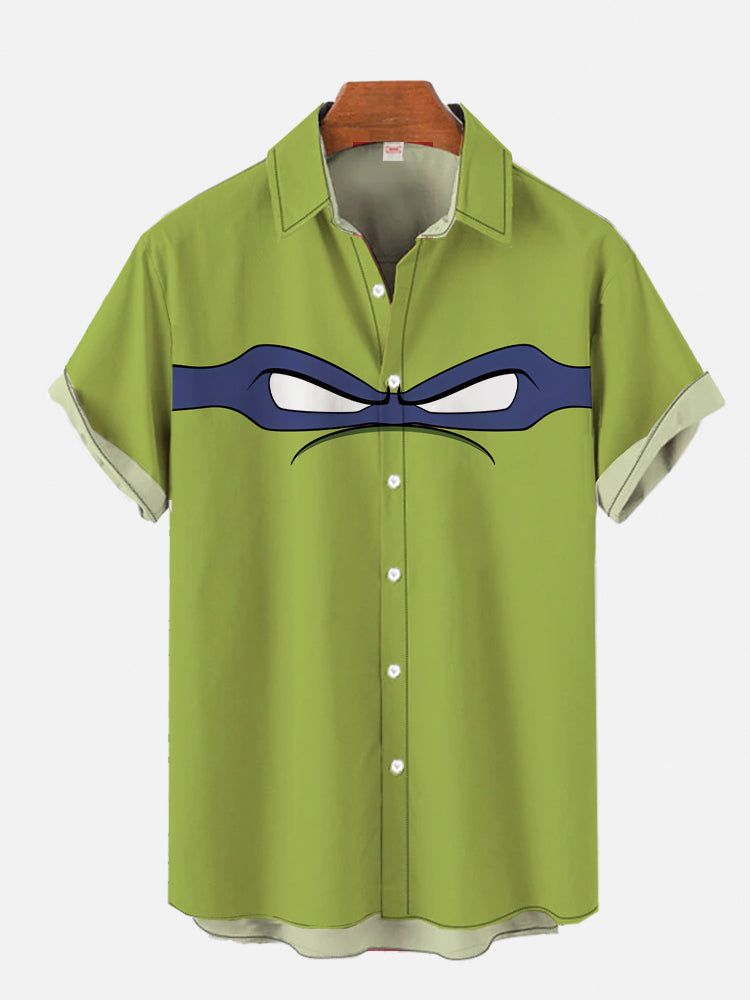 Green Turtle Glasses Knight Cartoon Costume Printing Short Sleeve Aloha Hawaiian Shirt